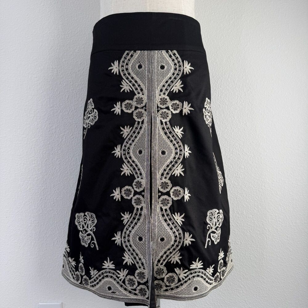 Le Chateau Boho Siren Whimsy Black Midi A-Line Embroidered Sequins Skirt Sz 7/8